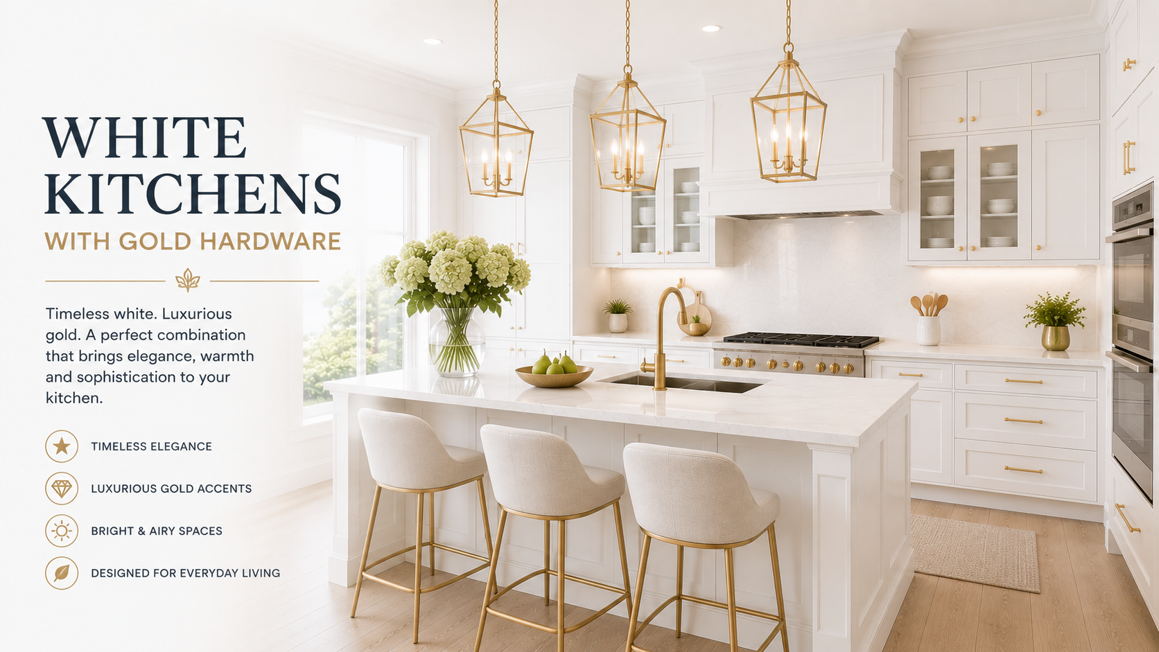 14 White Kitchens with Gold Hardware