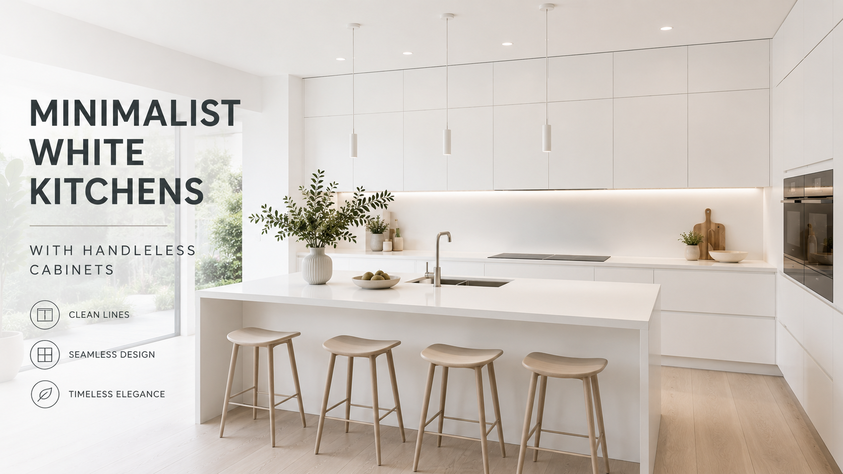 2 Minimalist White Kitchens with Handleless Cabinets