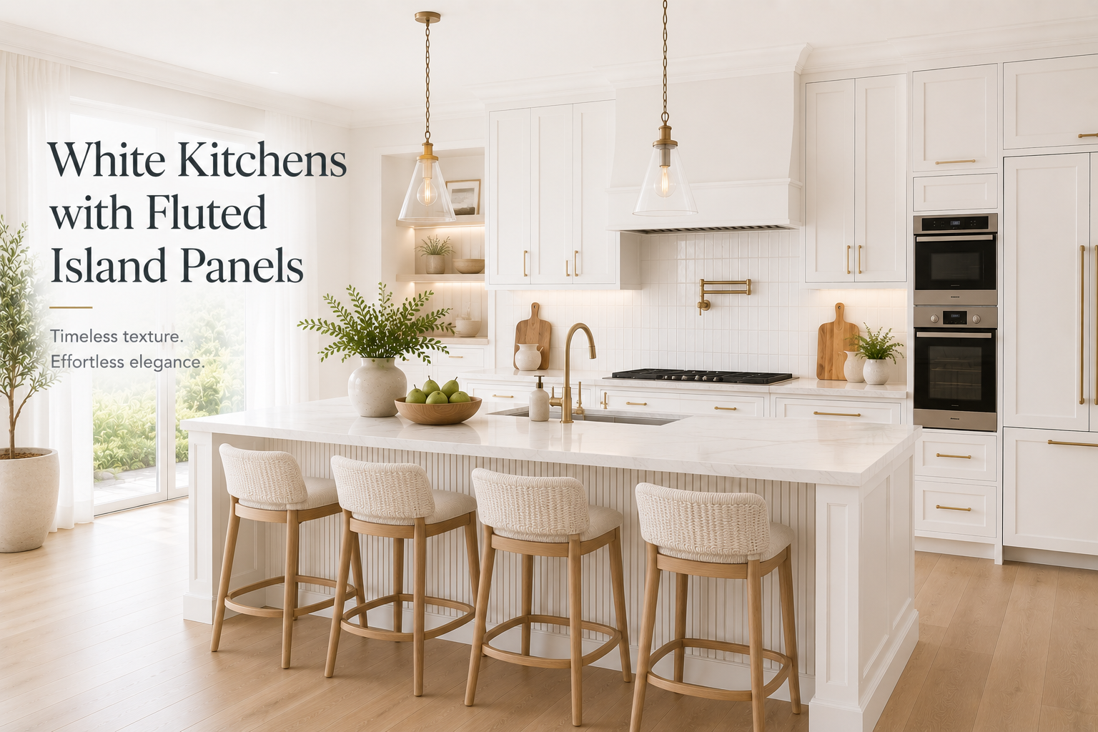 23 White Kitchens with Fluted Island Panels