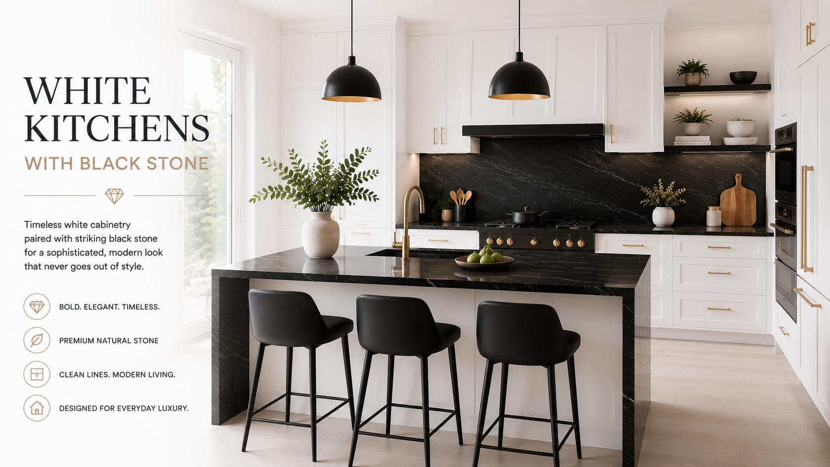 27 White Kitchens with Black Stone