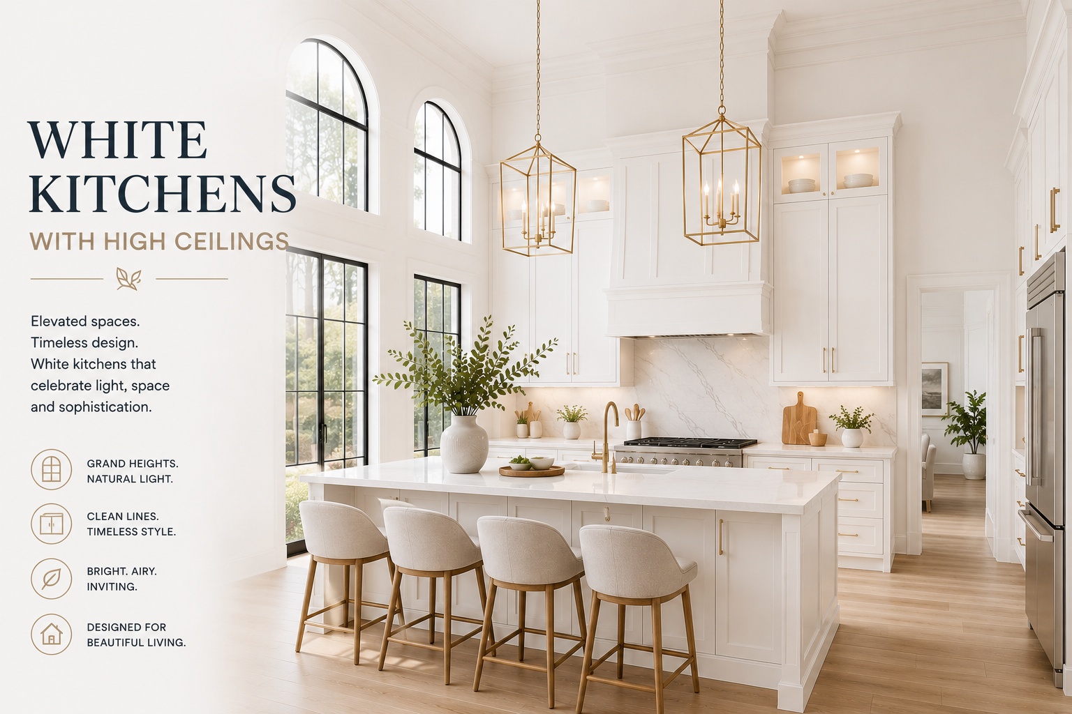 30 White Kitchens with High Ceilings