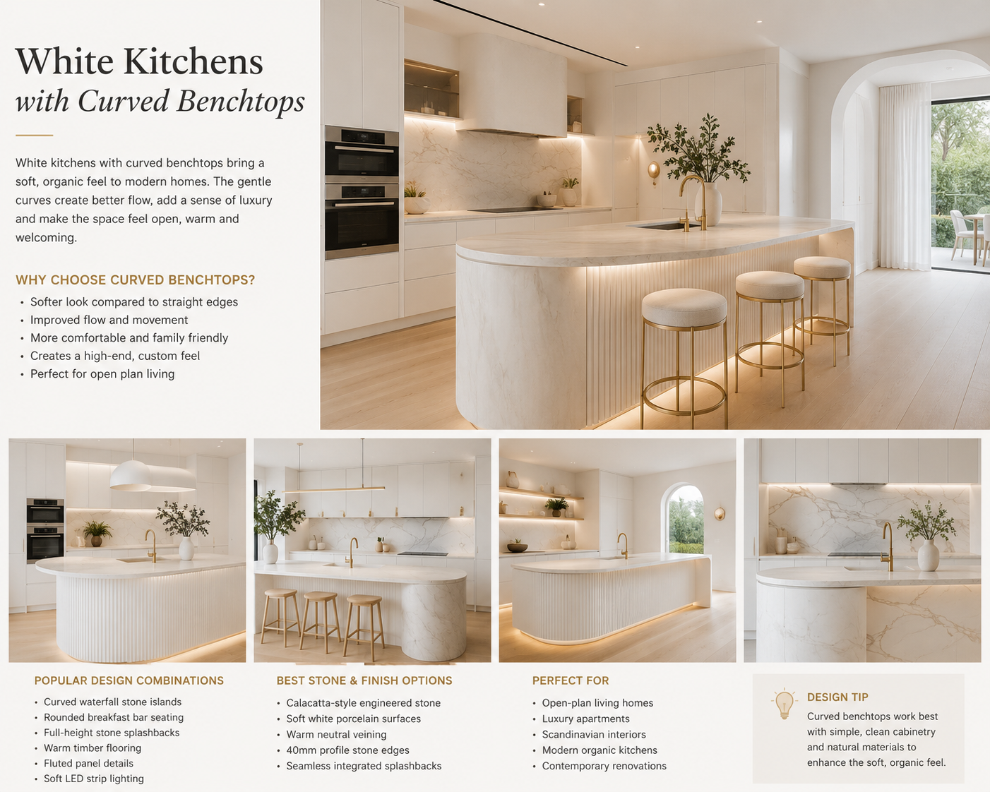 34 White Kitchens with Curved Benchtops